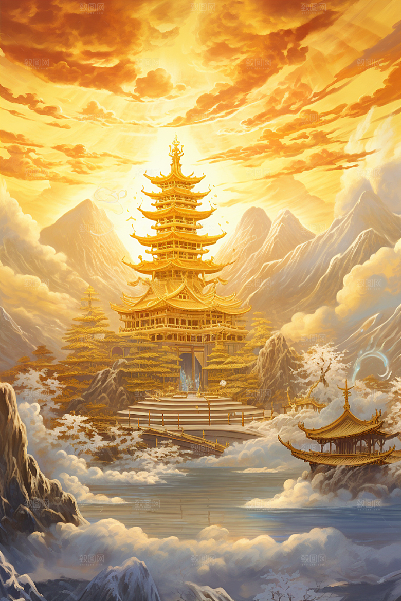 金色神话建筑神仙洞府游戏原画