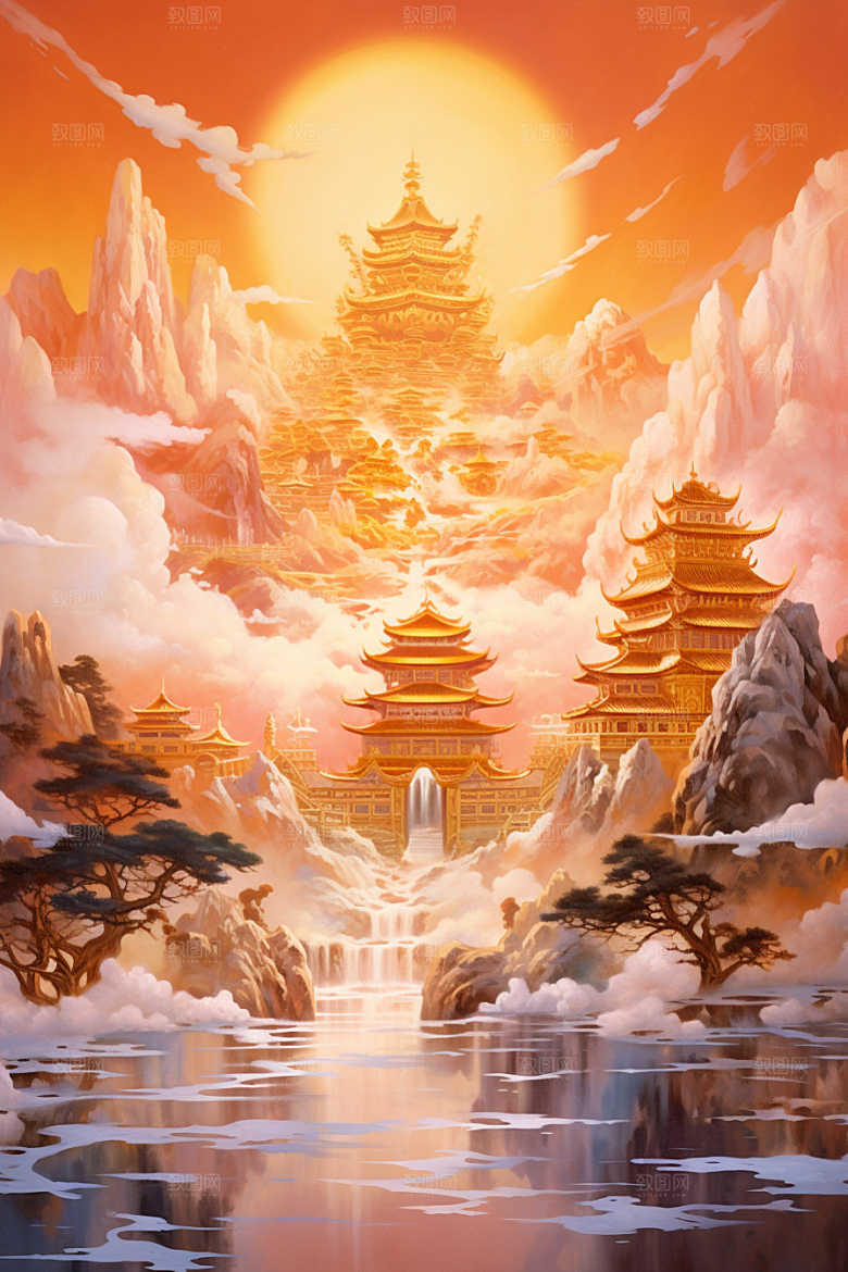 金色神话建筑天宫游戏原画