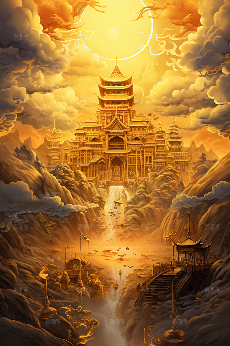 金色神话建筑天宫神仙洞府原画
