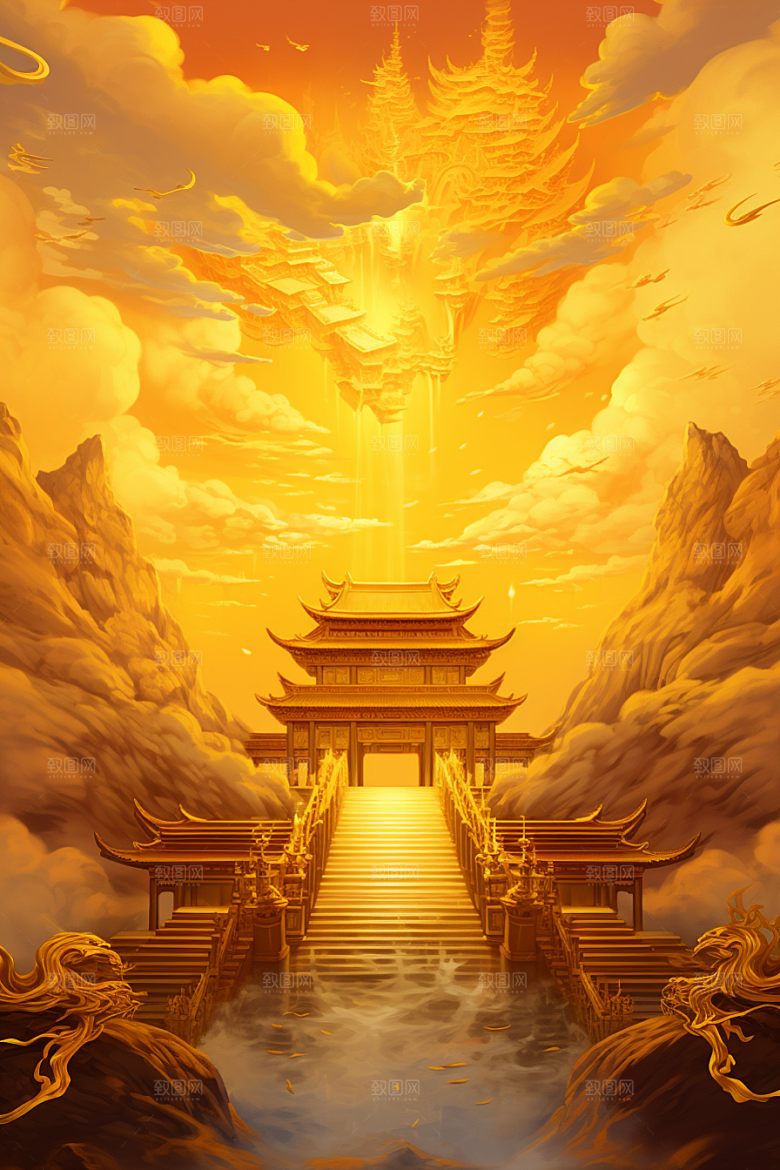 金色神话建筑中国传统风格高清原画