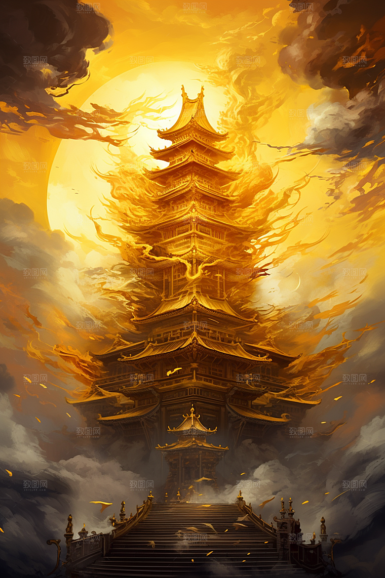 金色神话建筑梦幻神仙洞府原画