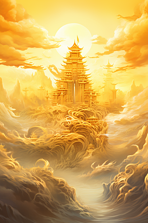 金色神话建筑中国传统风格神仙洞府原画