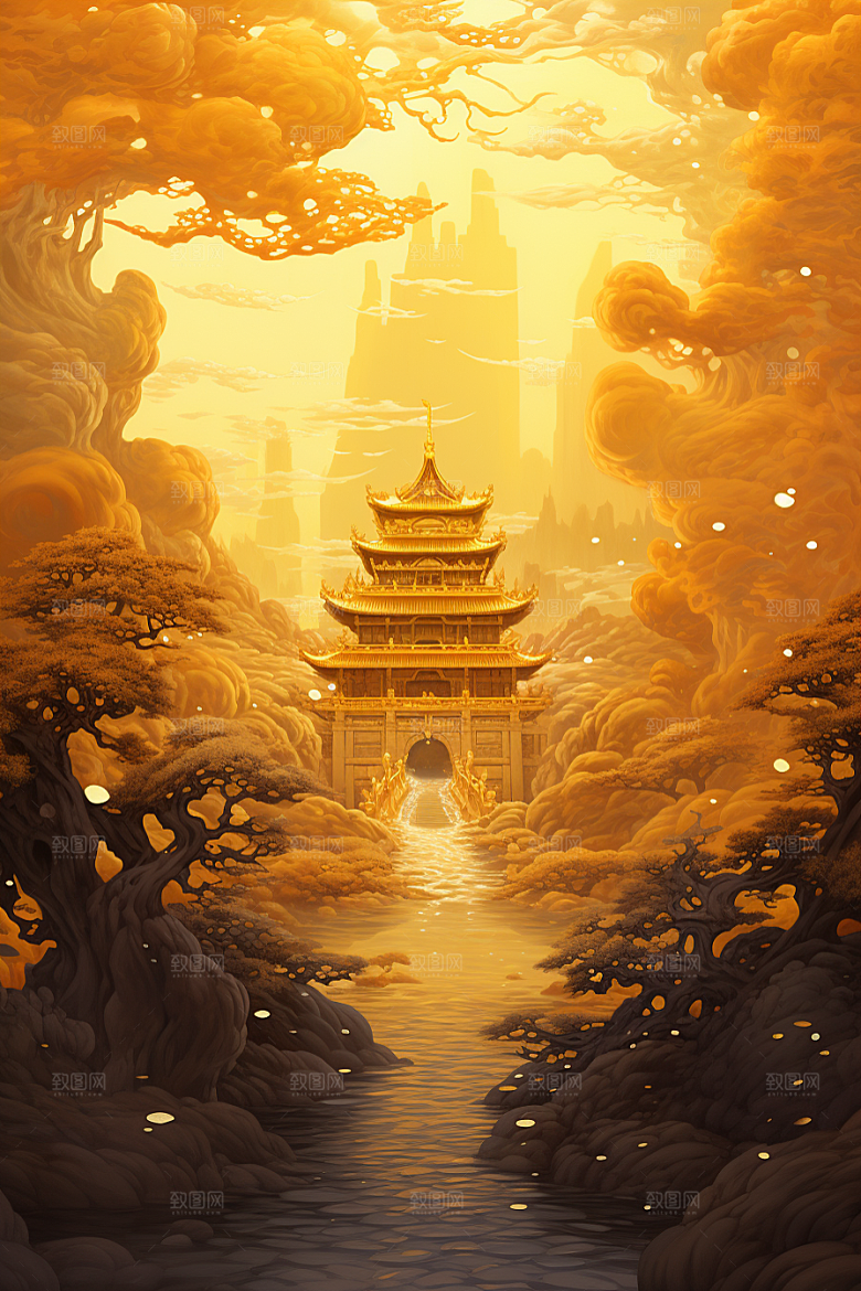 金色神话建筑中国传统风格天宫原画