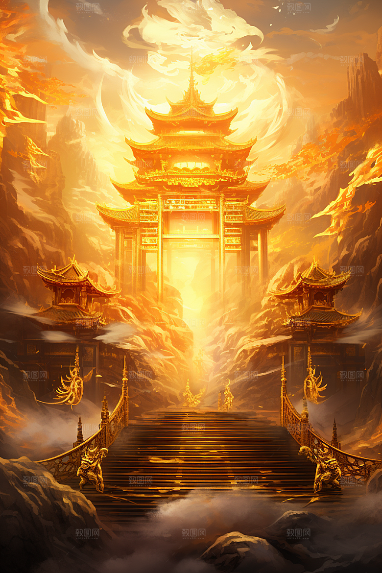 金色神话建筑天宫中国传统风格原画