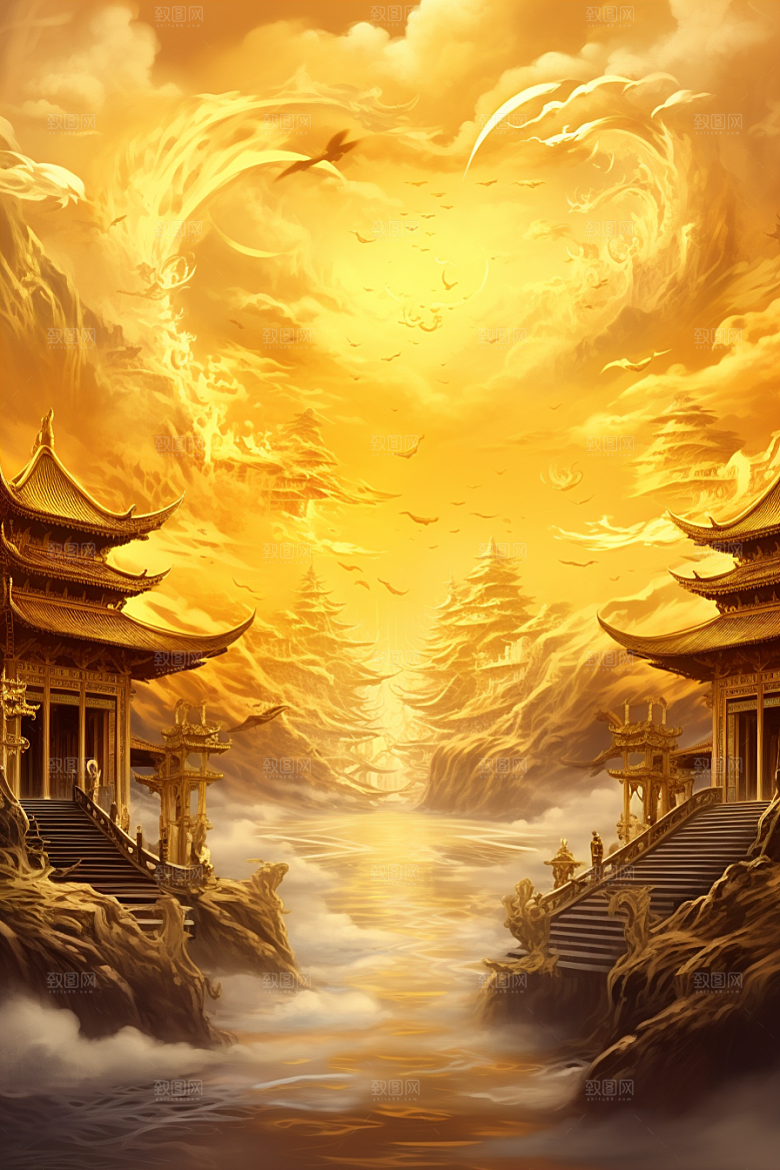 金色神话建筑梦幻神仙洞府原画