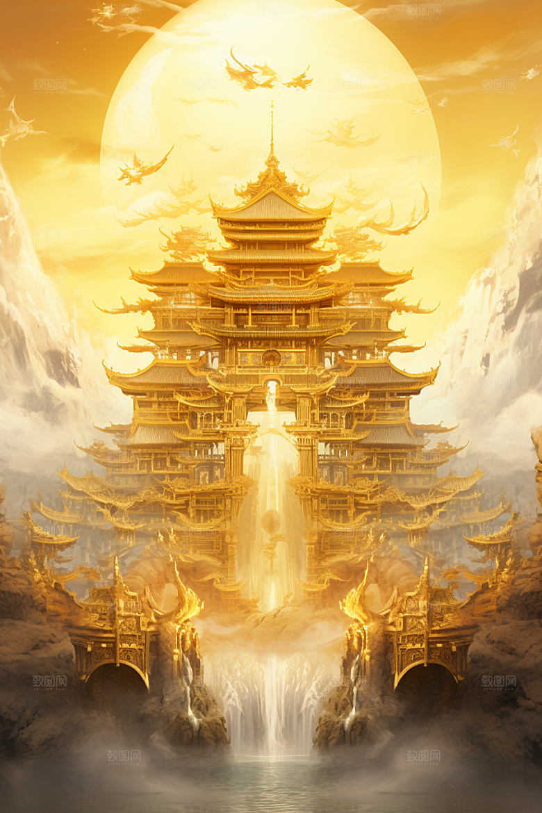 金色神话建筑游戏国潮原画