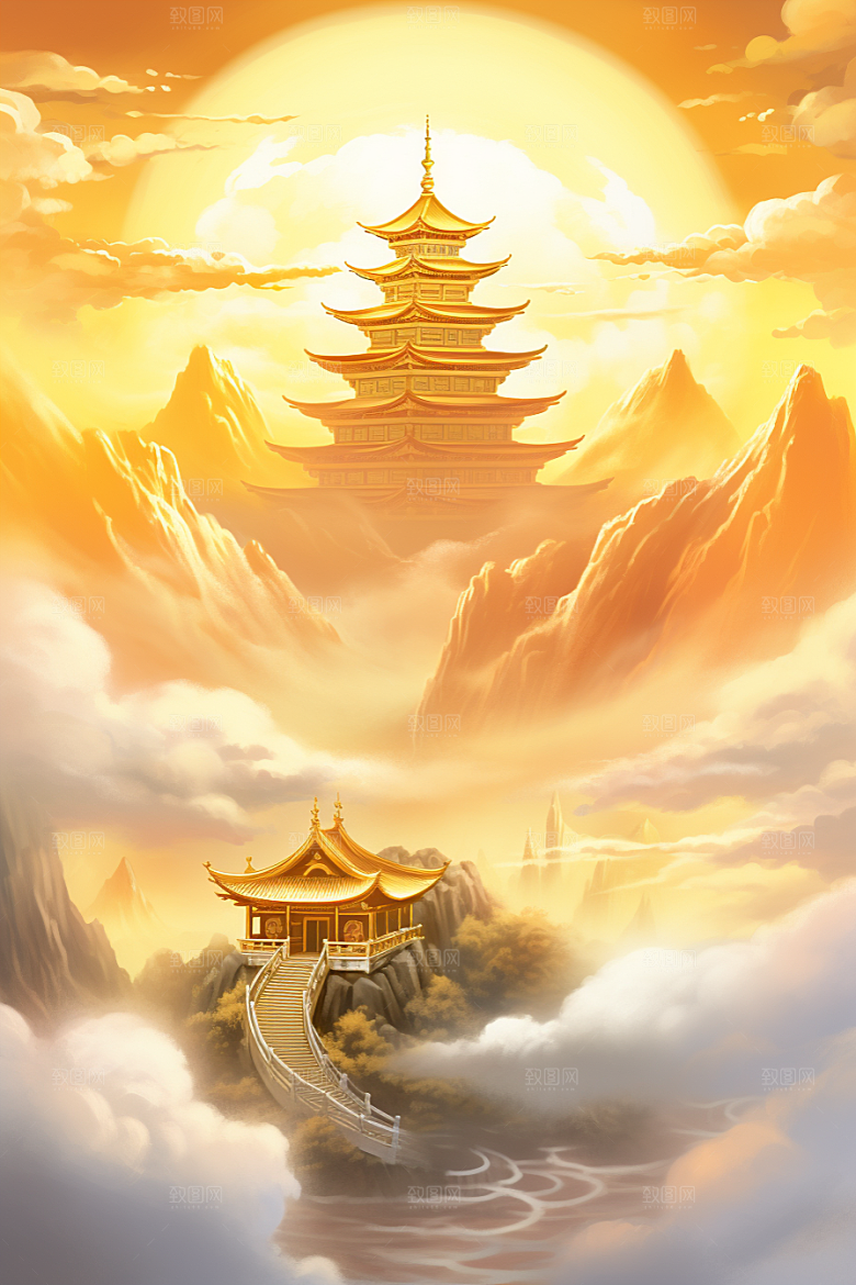 金色神话建筑国潮天宫原画