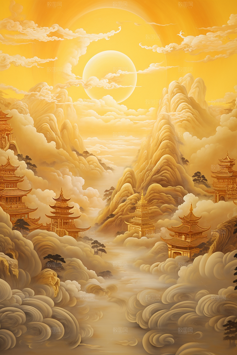 金色神话建筑中国传统风格天宫原画