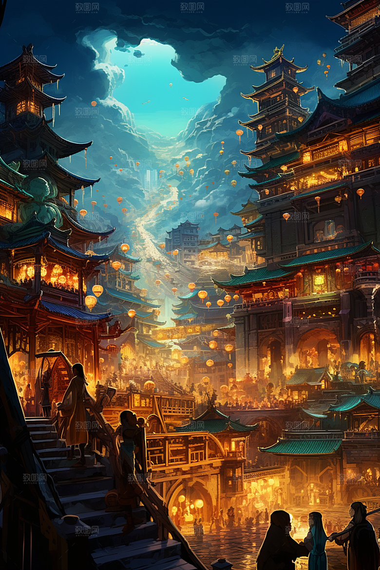 金色神话建筑高清中国传统风格原画