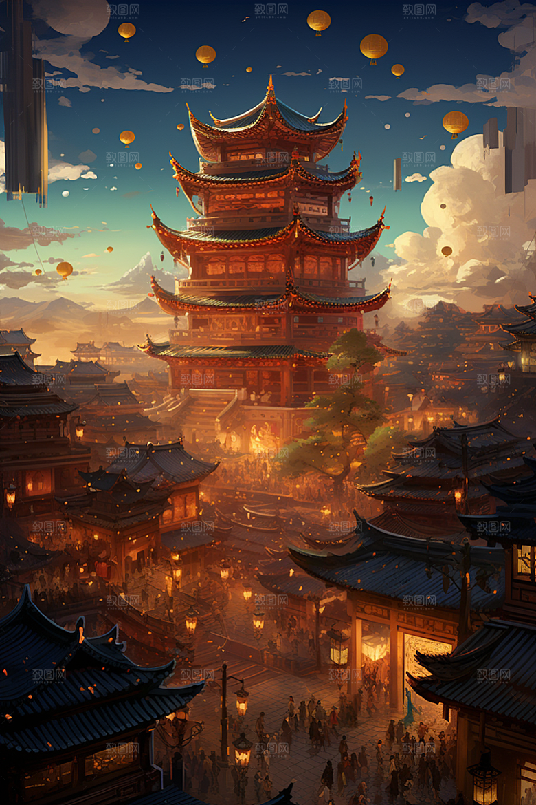 金色神话建筑神仙洞府游戏原画