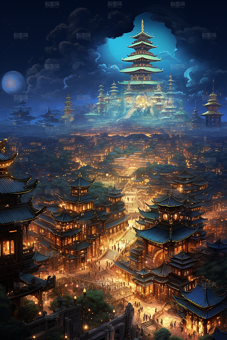 金色神话建筑古风天宫原画