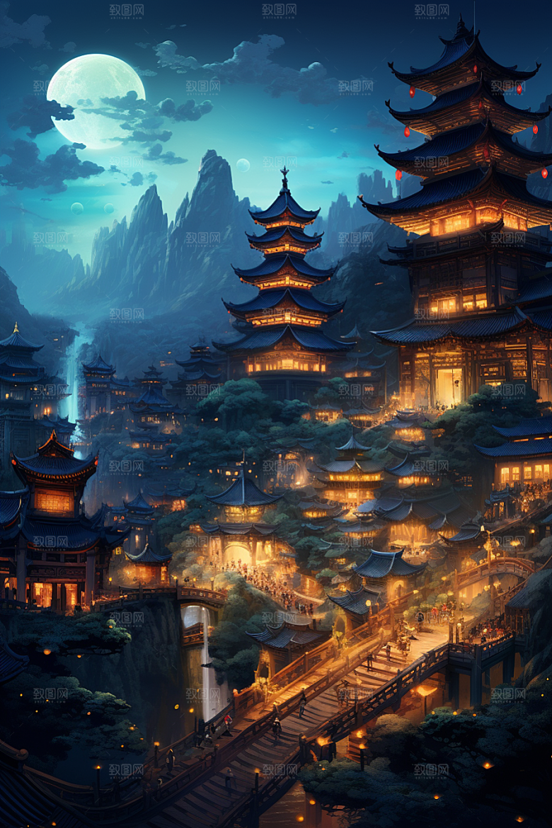 金色神话建筑游戏梦幻原画
