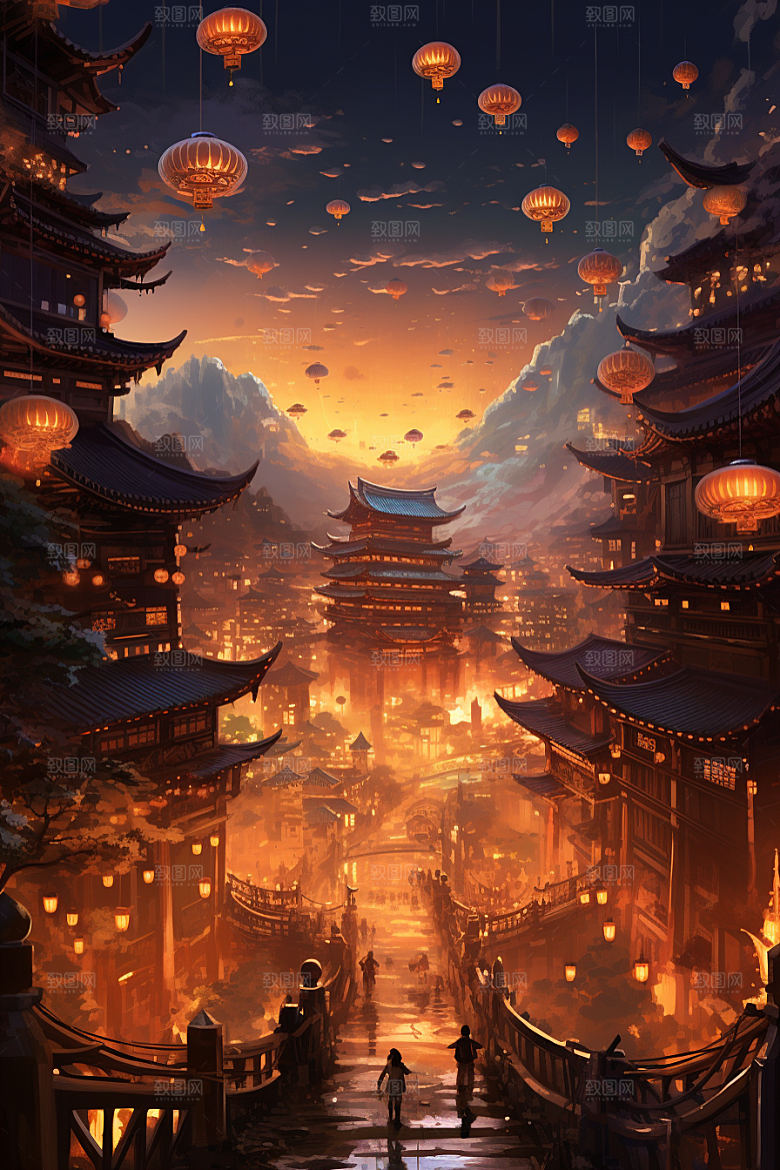 金色神话建筑游戏国潮原画