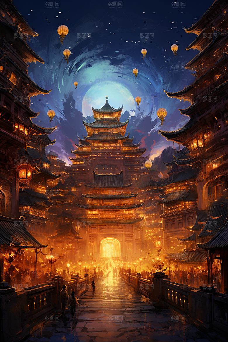 金色神话建筑神仙洞府游戏原画