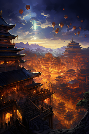 金色神话建筑中国传统风格游戏原画