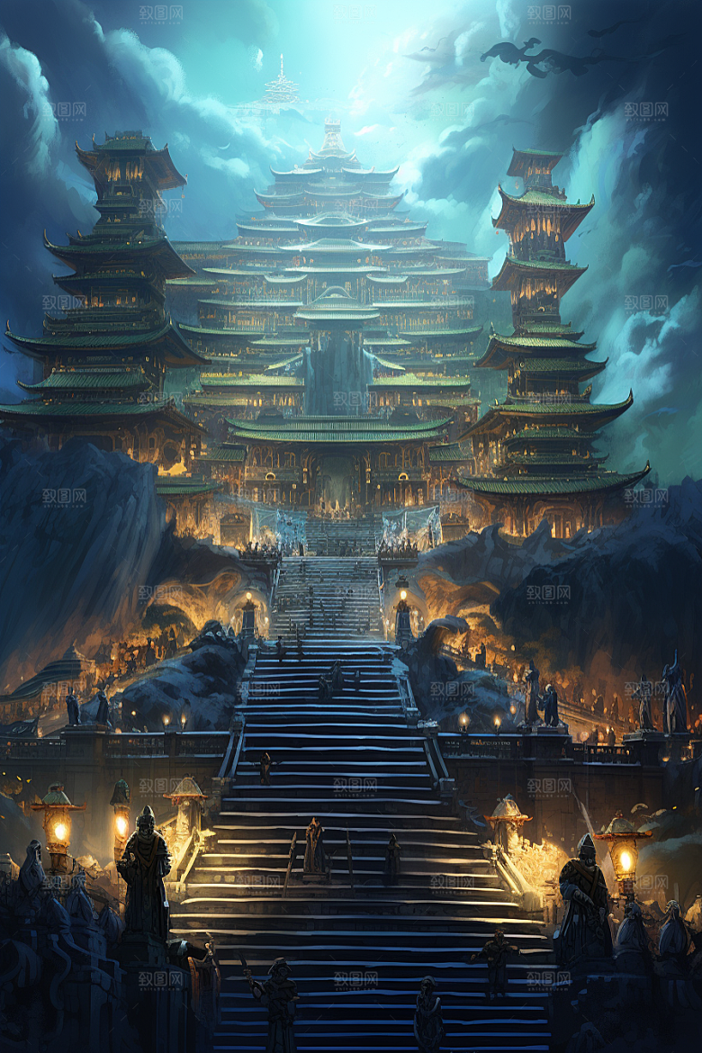 金色神话建筑国潮神仙洞府原画