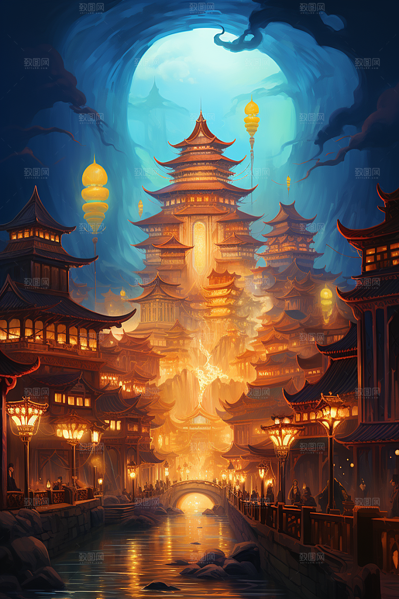 金色神话建筑梦幻游戏原画