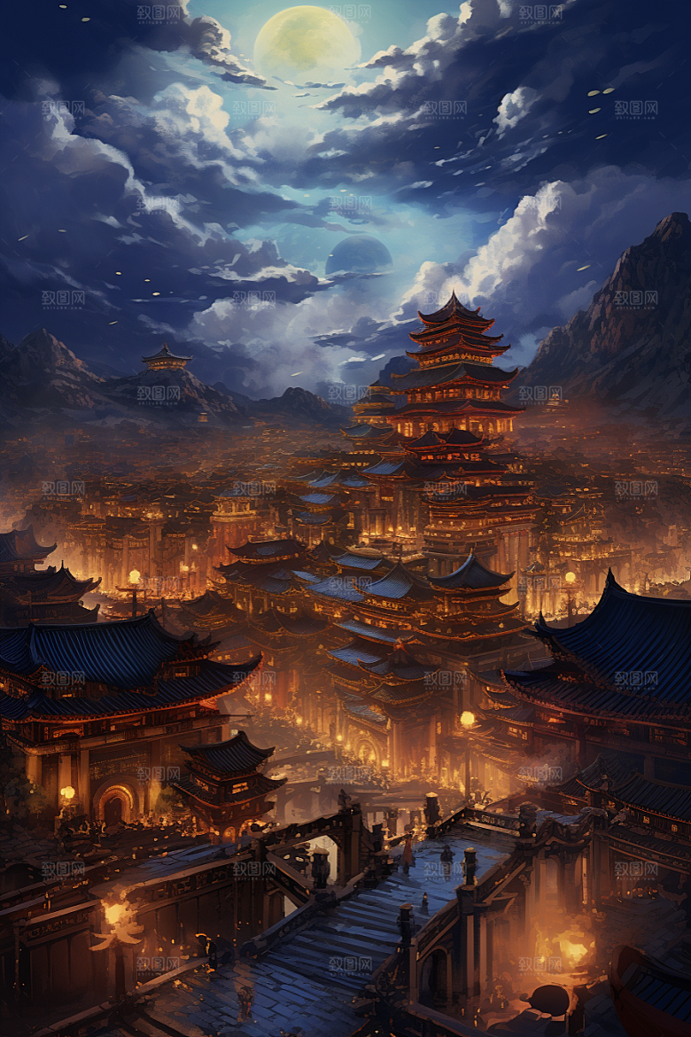 金色神话建筑国潮高清原画