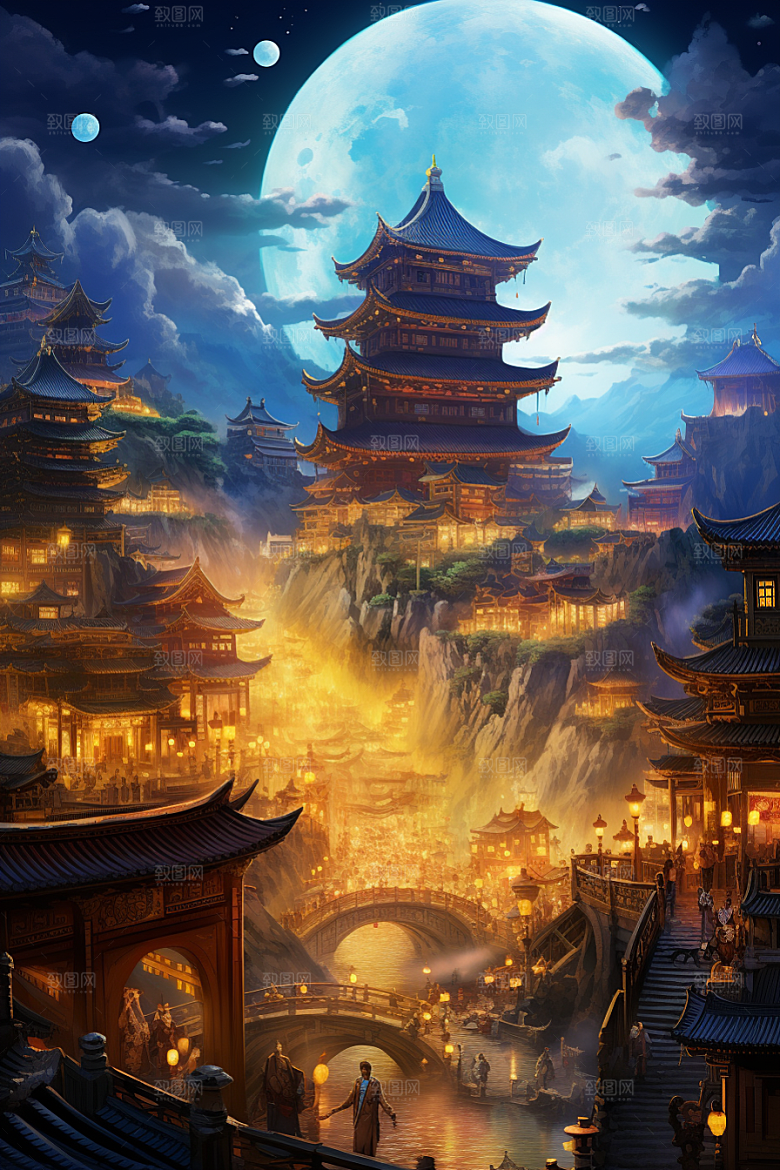 金色神话建筑游戏古风原画