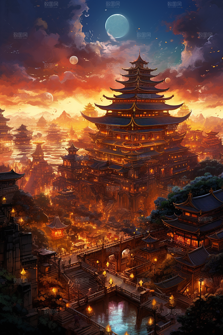 金色神话建筑游戏天宫原画