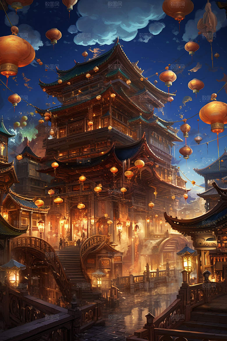 金色神话建筑高清国潮原画