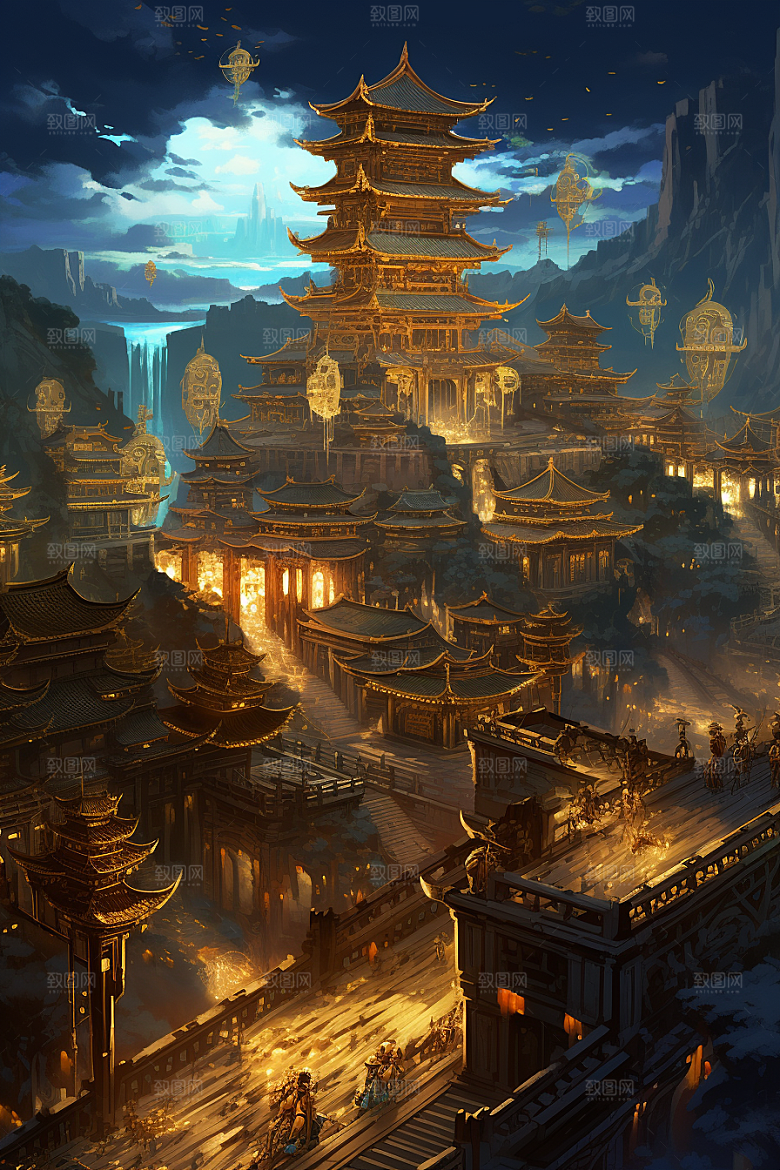 金色神话建筑天宫游戏原画