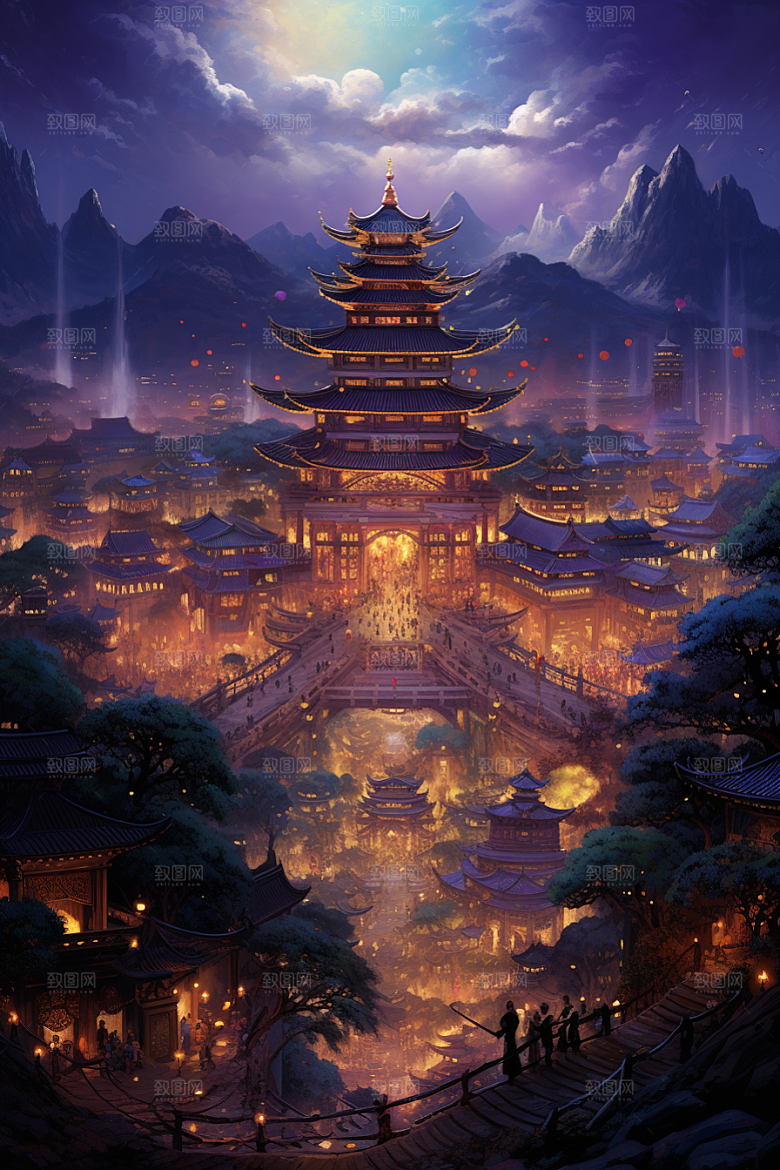金色神话建筑梦幻神仙洞府原画