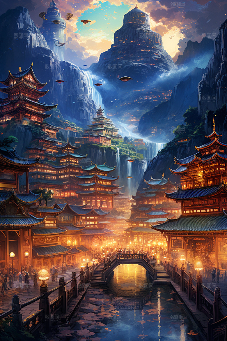 金色神话建筑游戏国潮原画