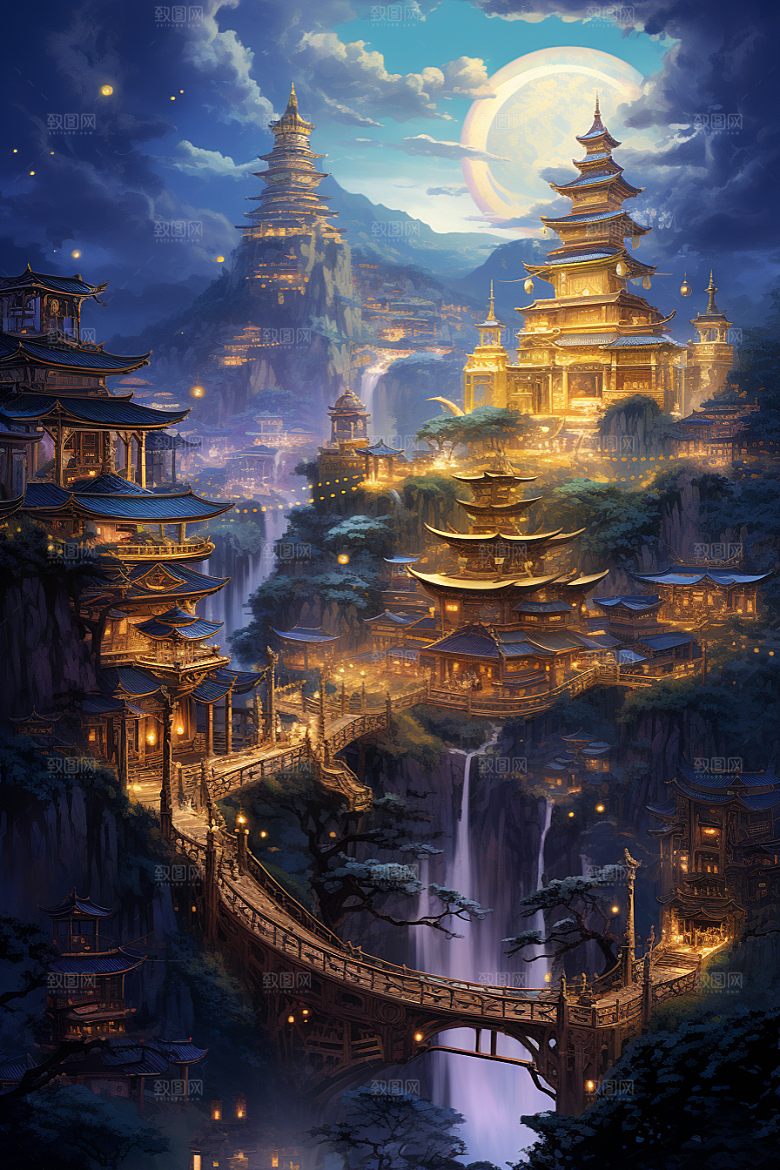 金色神话建筑国潮天宫原画