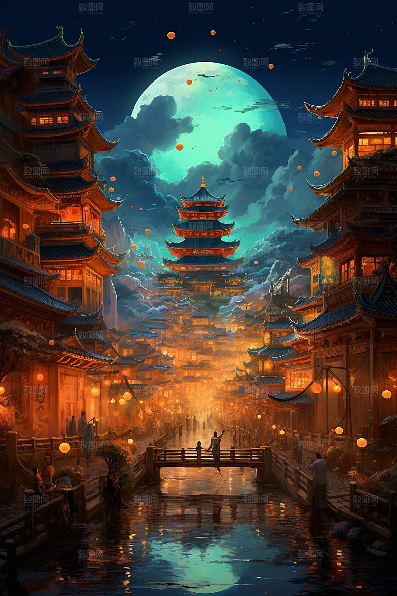 金色神话建筑梦幻游戏原画