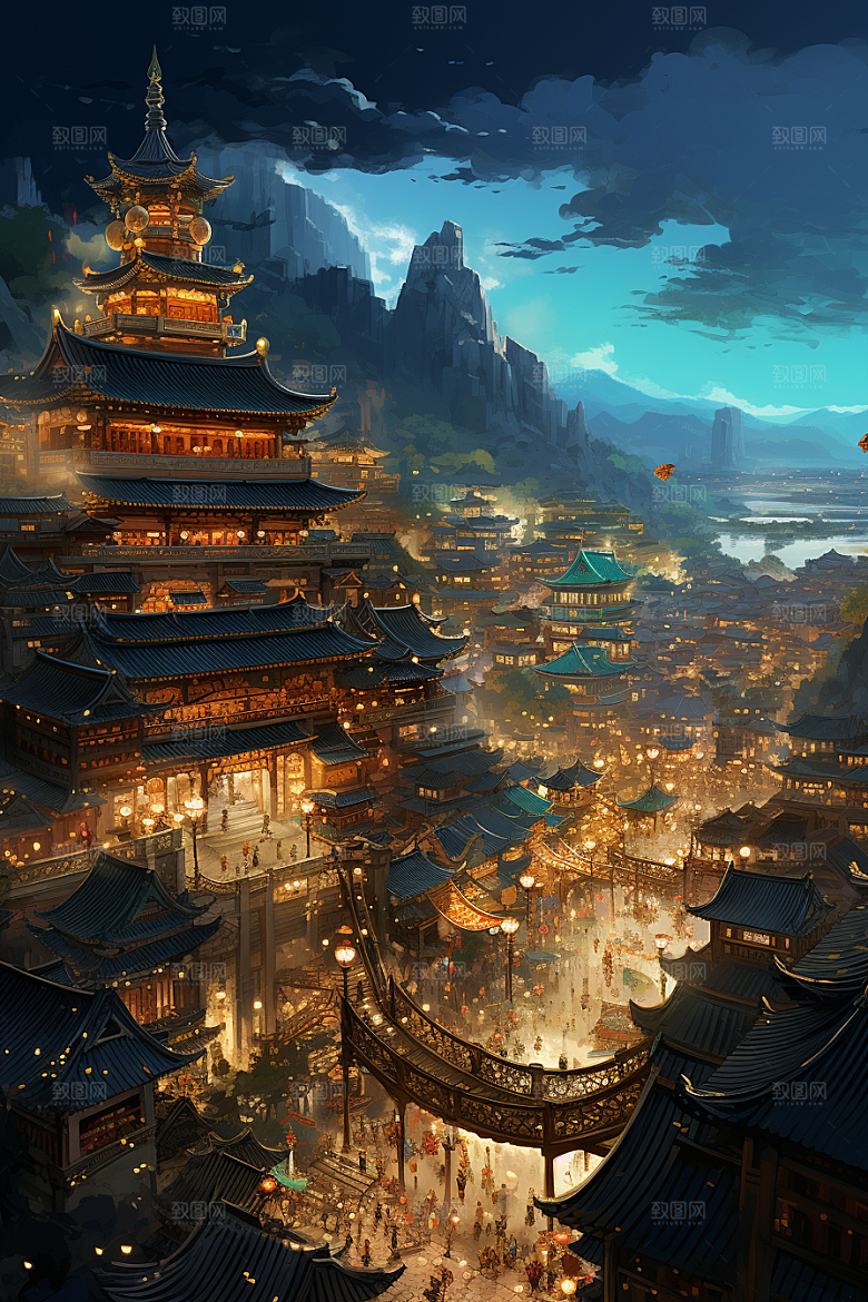 金色神话建筑国潮游戏原画
