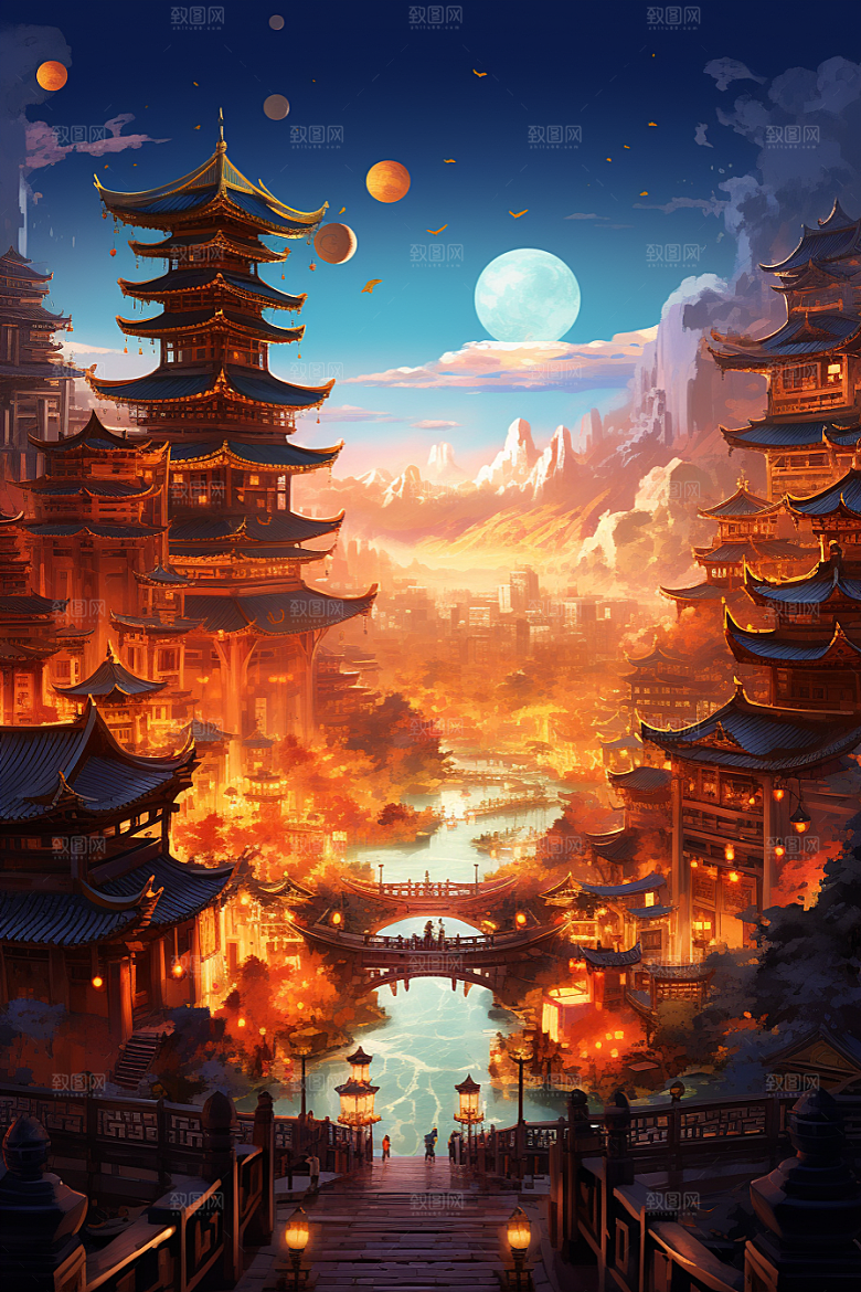 金色神话建筑中国传统风格高清原画