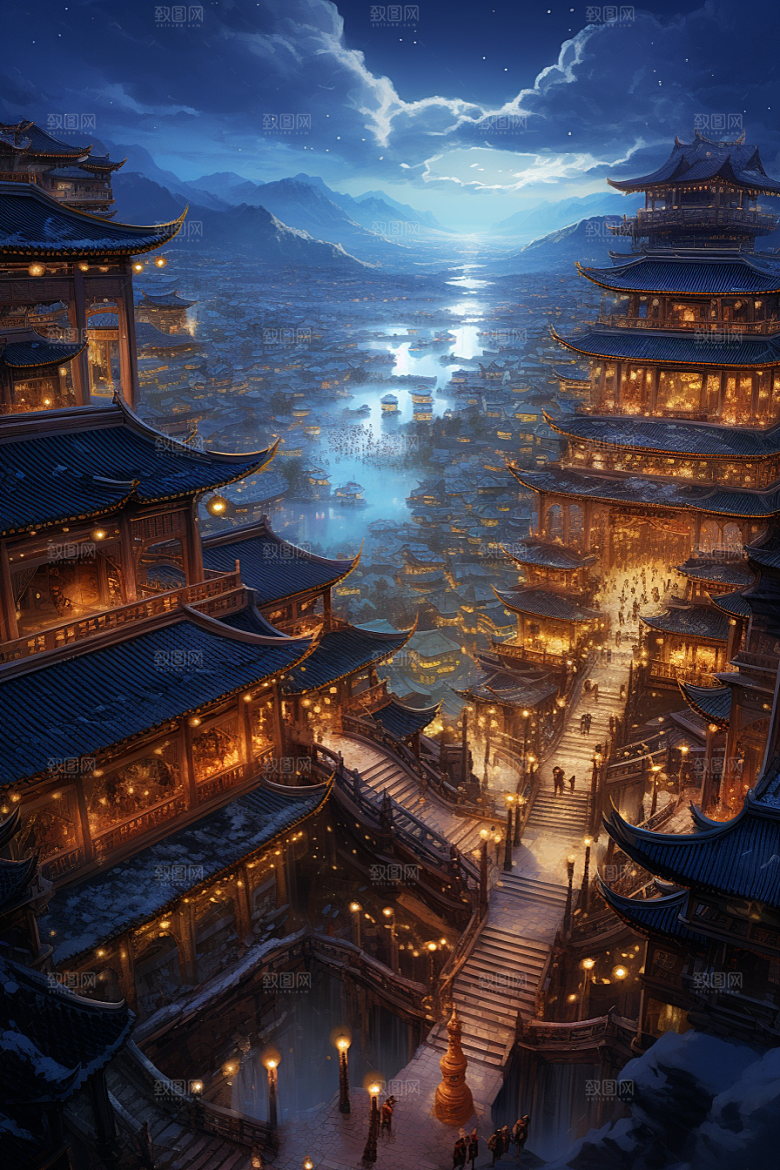 金色神话建筑游戏梦幻原画