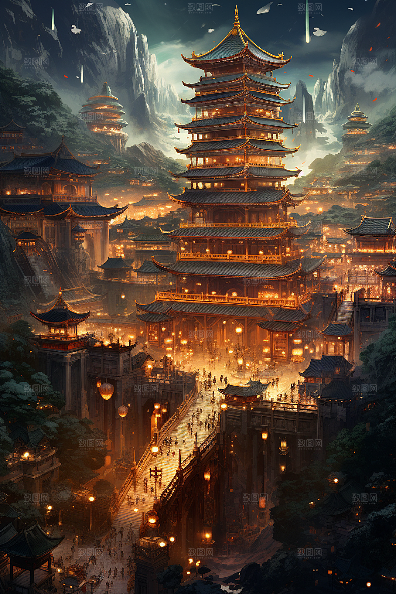金色神话建筑古风天宫原画