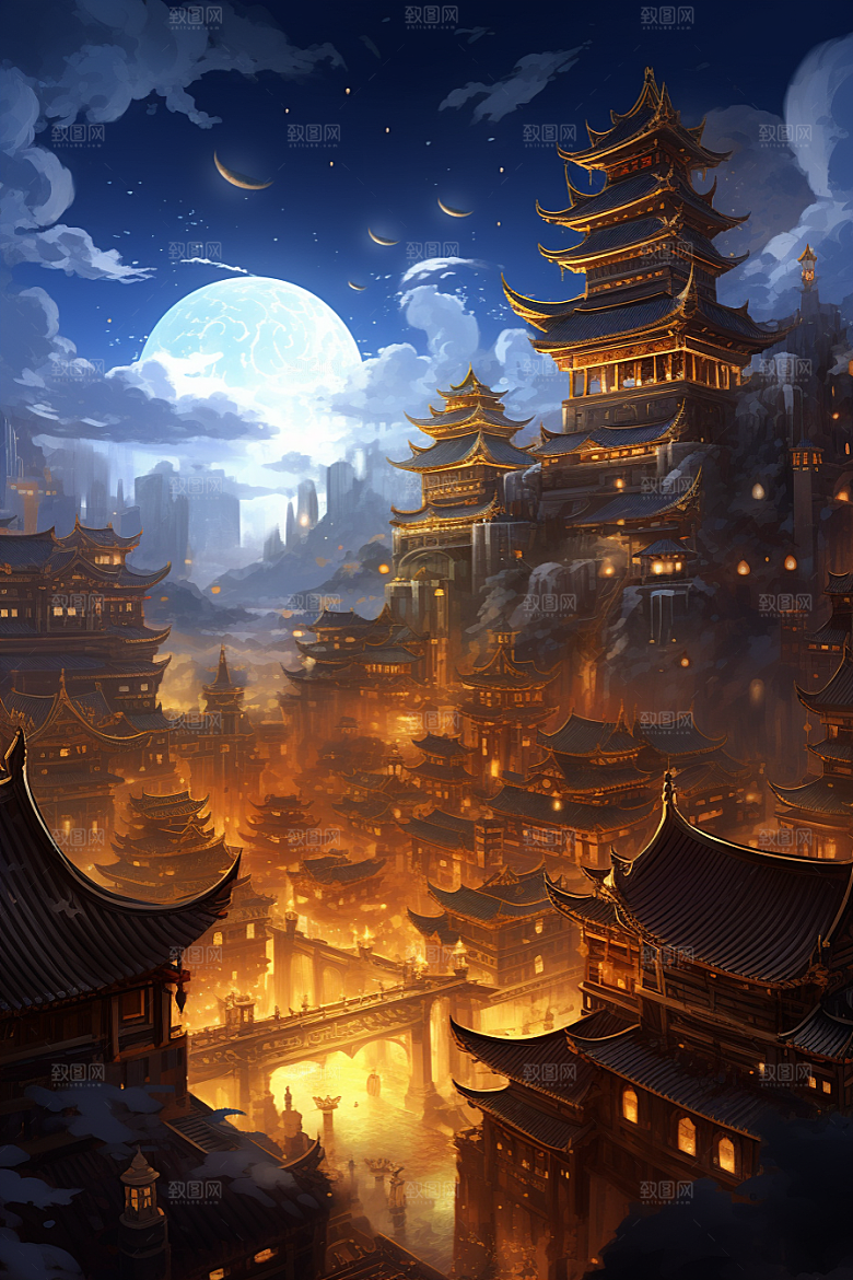 金色神话建筑神仙洞府梦幻原画