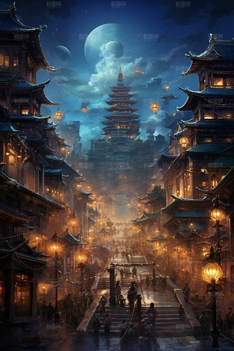金色神话建筑国潮高清原画