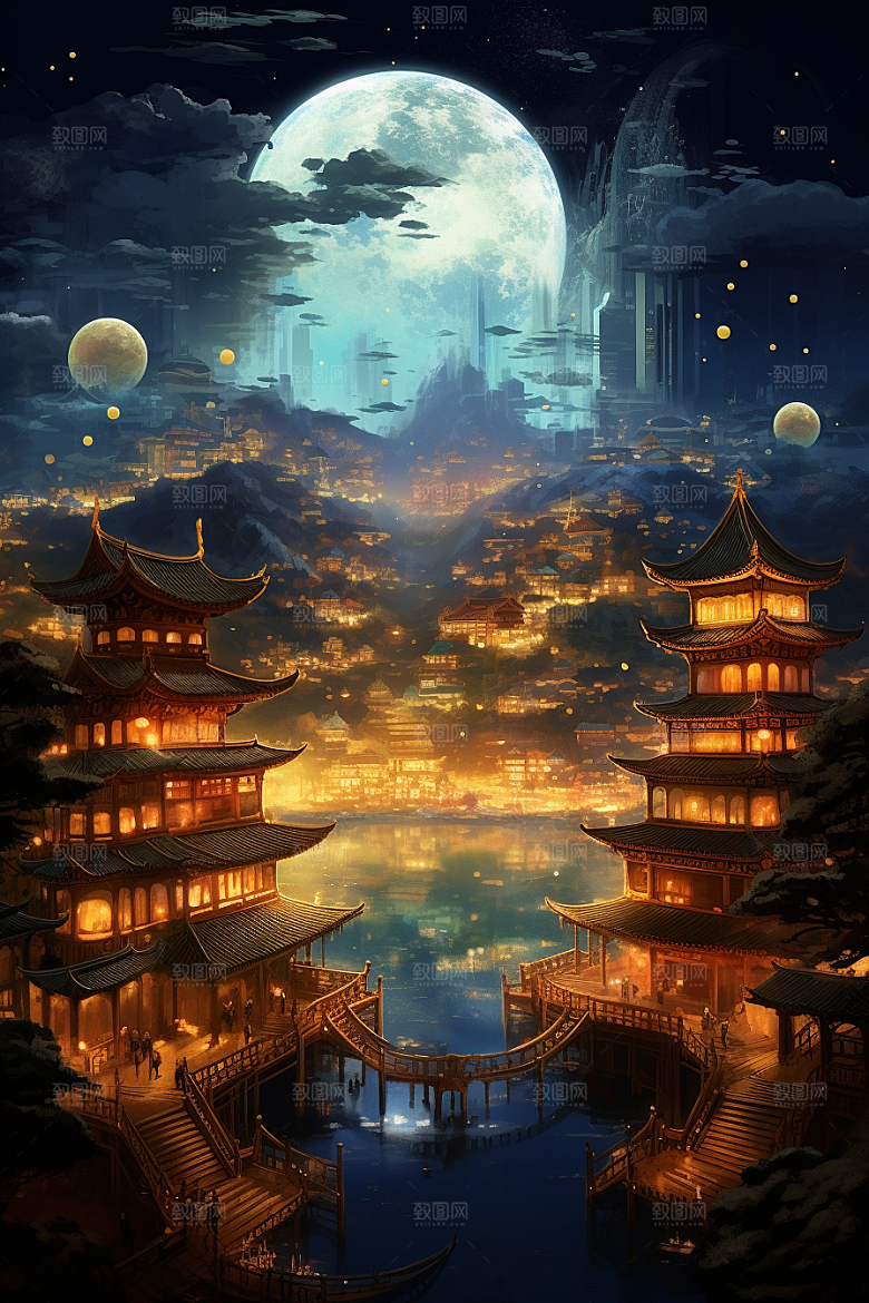 金色神话建筑中国传统风格天宫原画