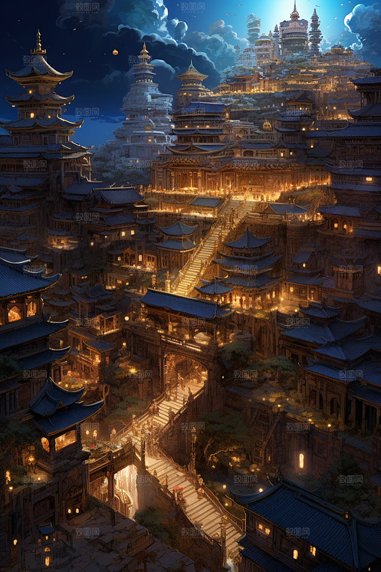 金色神话建筑国潮古风原画