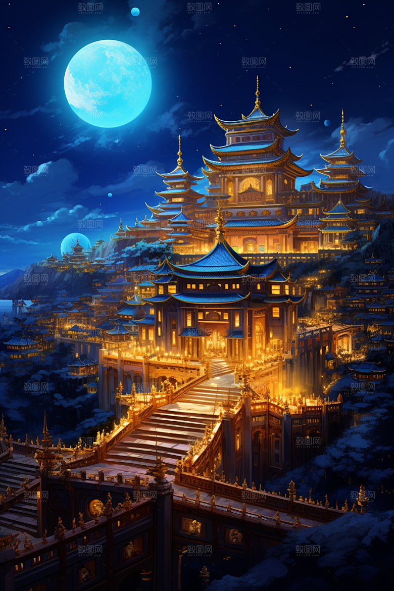 金色神话建筑国潮游戏原画