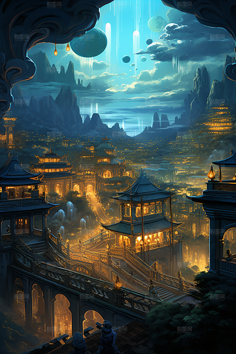 金色神话建筑天宫游戏原画