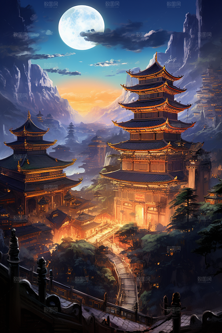金色神话建筑游戏天宫原画