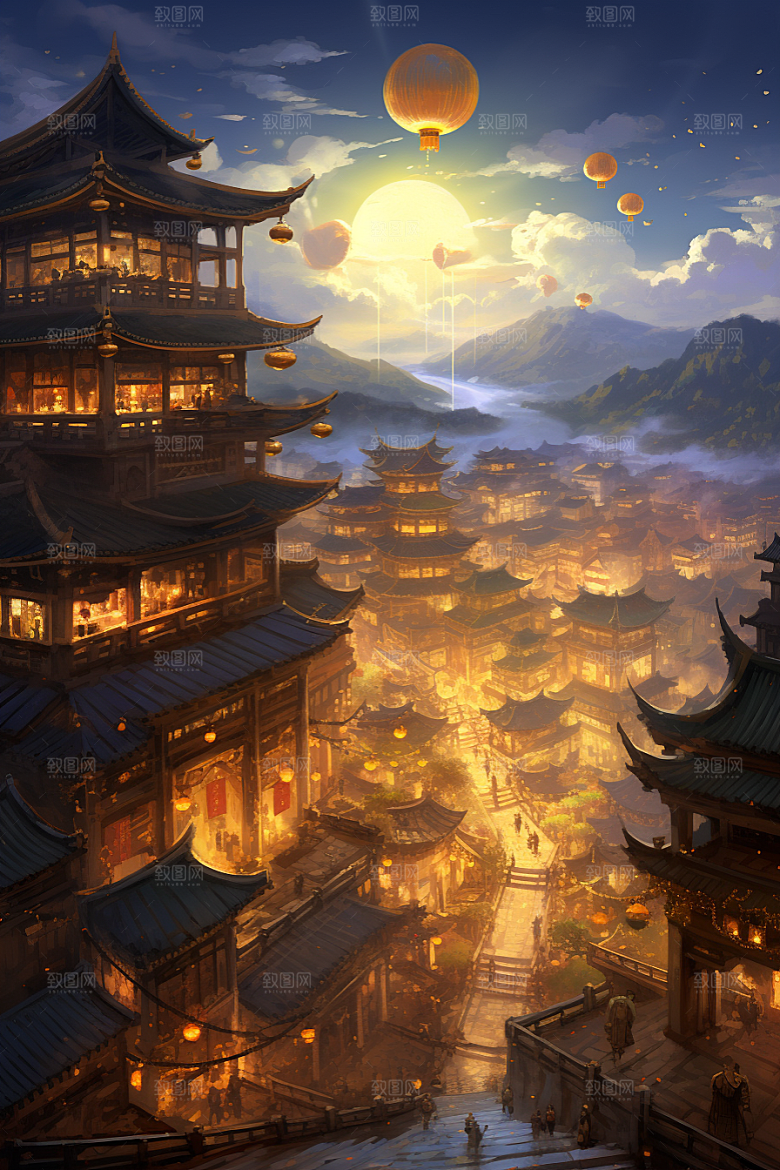 金色神话建筑古风天宫原画