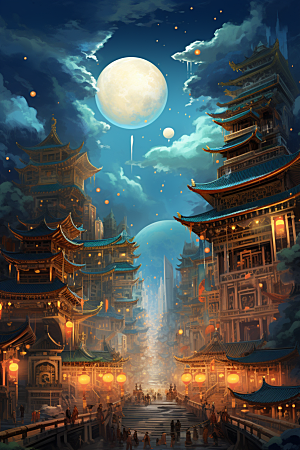 金色神话建筑中国传统风格天宫原画