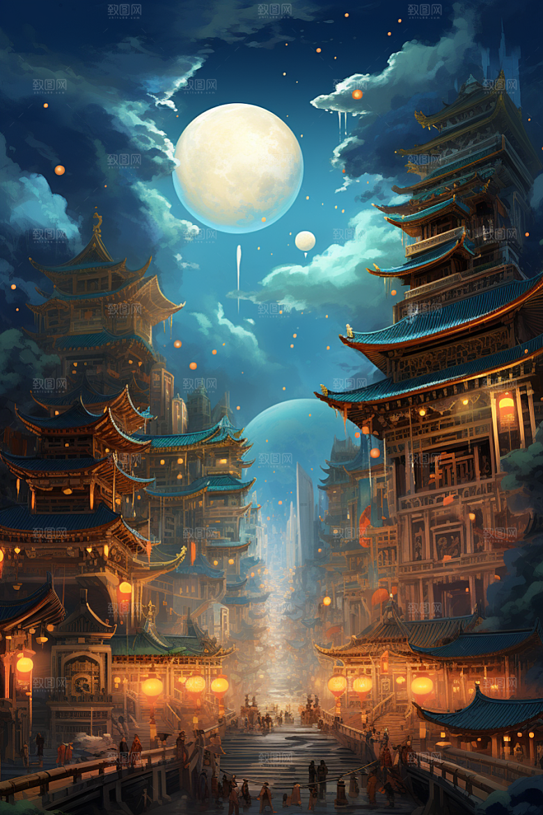 金色神话建筑中国传统风格天宫原画