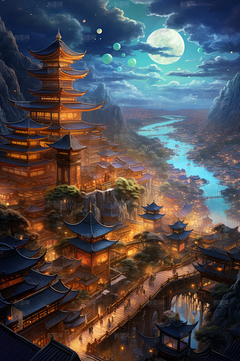 金色神话建筑梦幻天宫原画