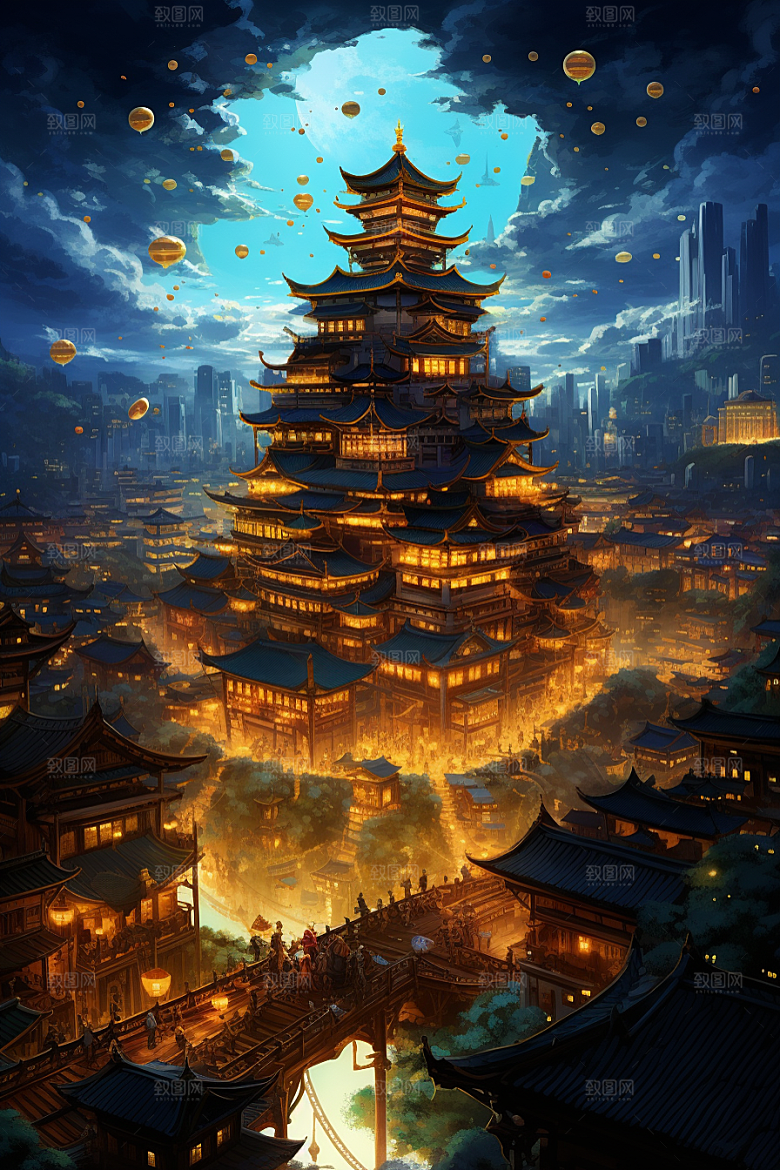 金色神话建筑游戏天宫原画
