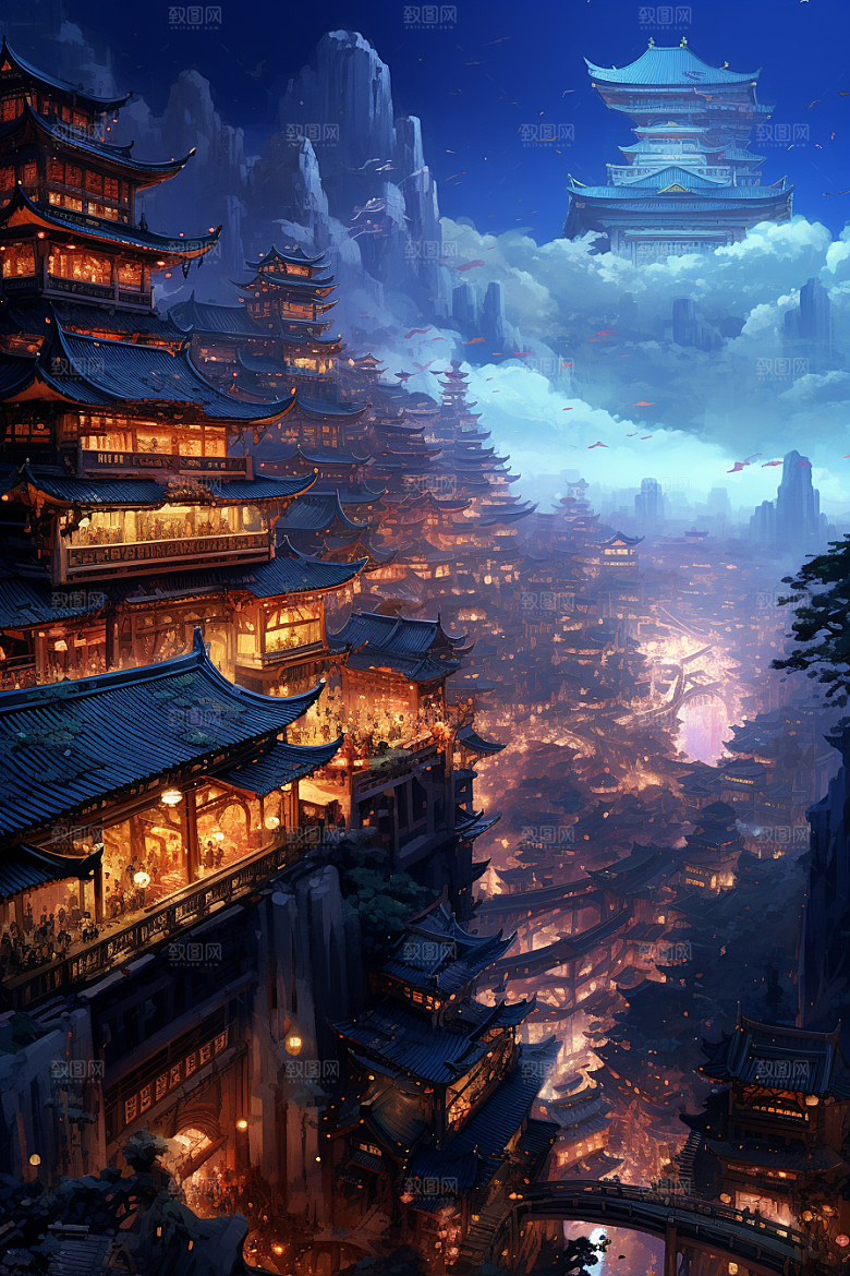 金色神话建筑天宫梦幻原画