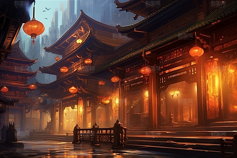 金色神话建筑天宫神仙洞府原画