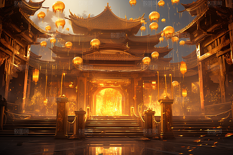 金色神话建筑古风梦幻原画
