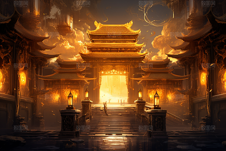 金色神话建筑天宫神仙洞府原画